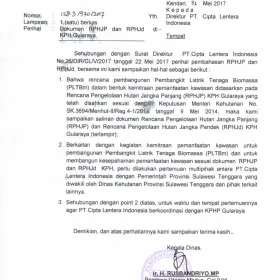 Foto Surat tentang RPHJP dan RPHJd dari Dinas Kehutanan Sulawesi Tenggara <br>31 Mei 2017 20170531_surat_balasan_dishut_rphjp_mou